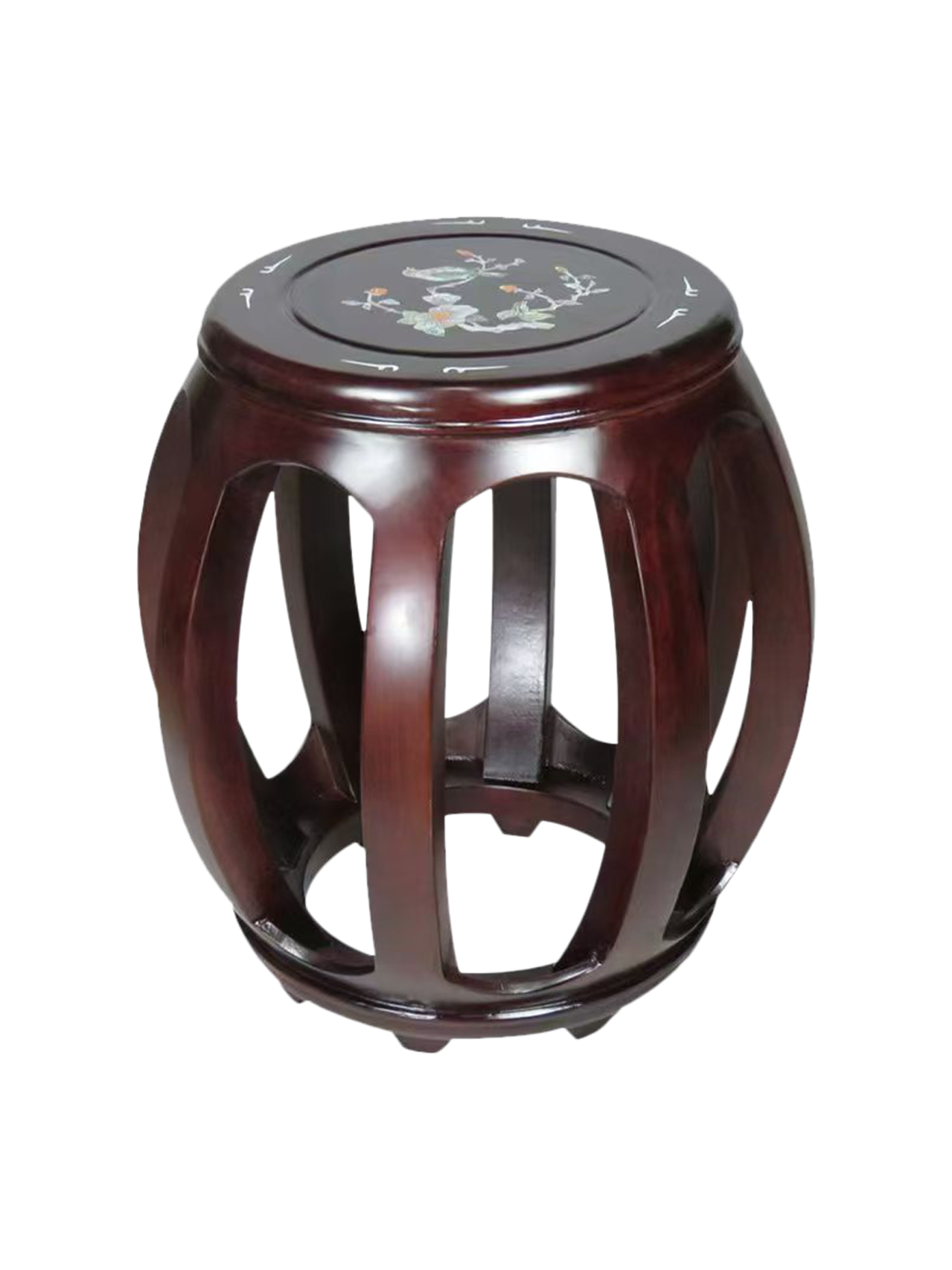 琴凳 - 红木色花鸟图