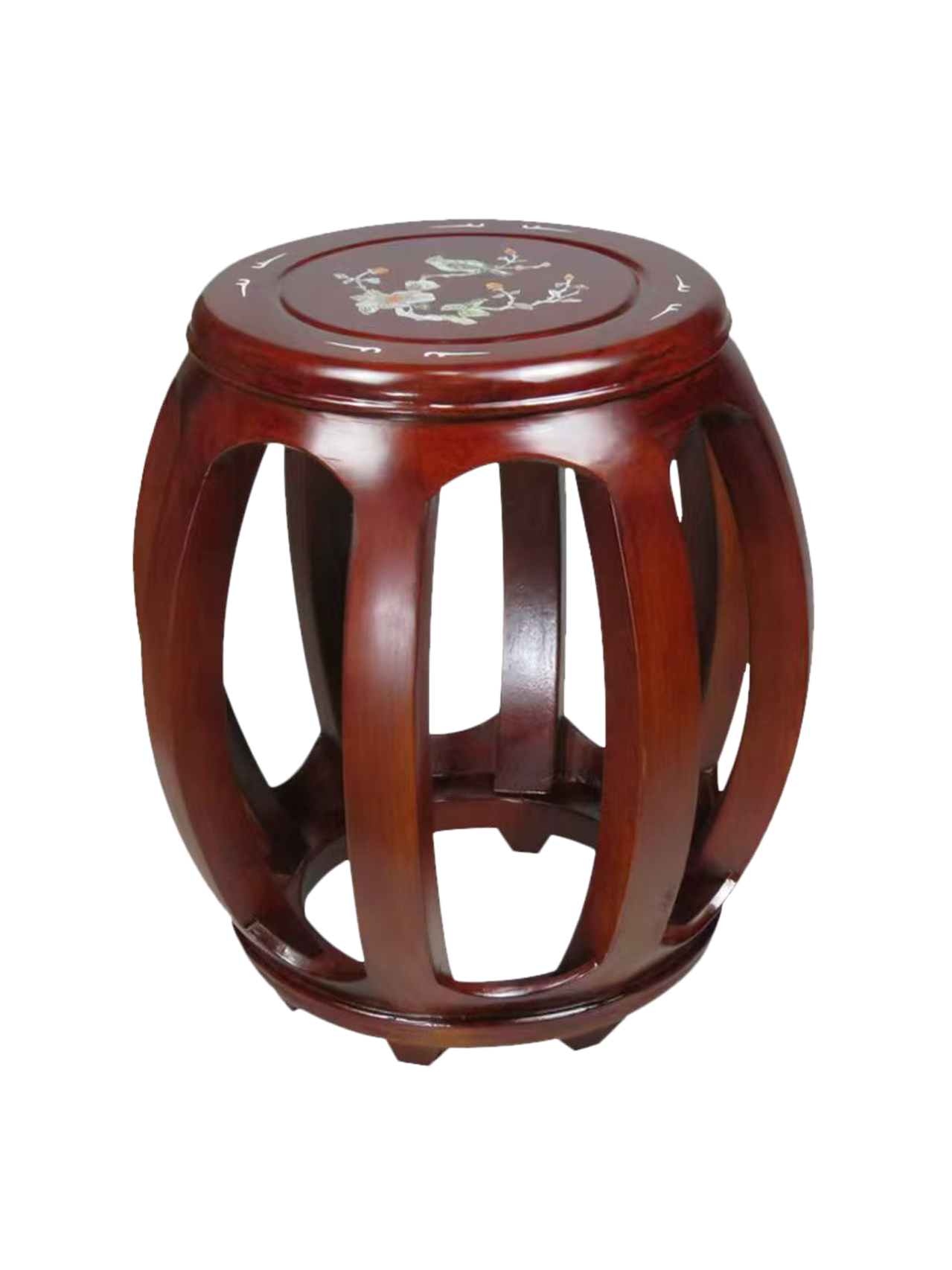 琴凳 - 红木色花鸟琴凳
