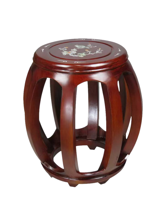 琴凳 - 红木色花鸟琴凳