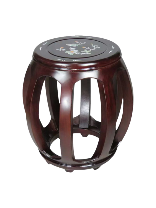 琴凳 - 红木色花鸟图